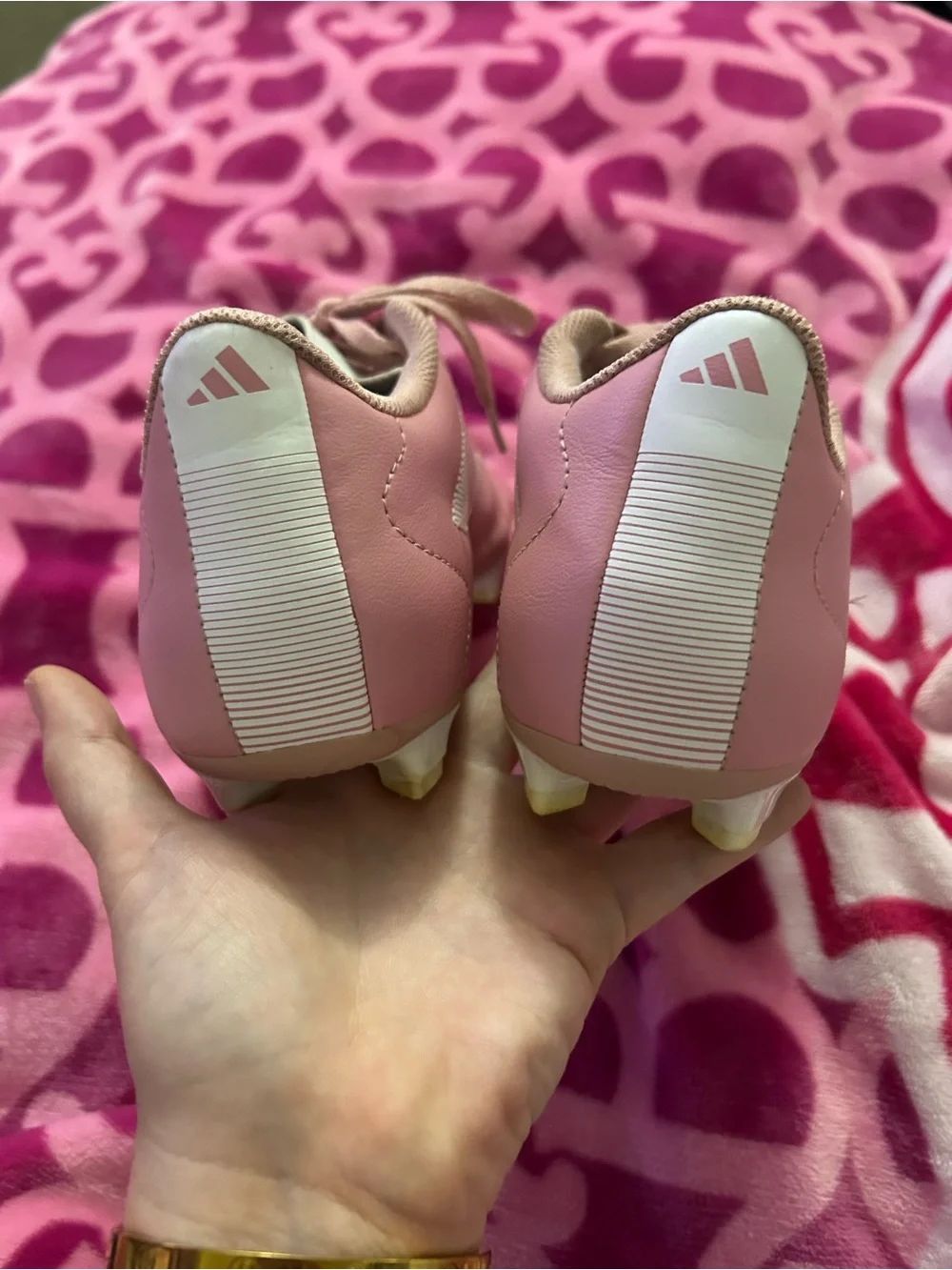 adidas Pink Women’s Soccer Cleats with White Stripes
